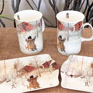 Ashdene “The Yard and Wash-House” 2 Mugs & 2 Trays
